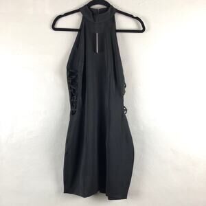 Capulet Black High Mock Neck Cut Out Side Sleeveless Cocktail Bodycon Mini Dress